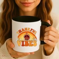 Retro Thanksgiving Thankful Vibes Turkey Sunset Coffee Mug thumb 3