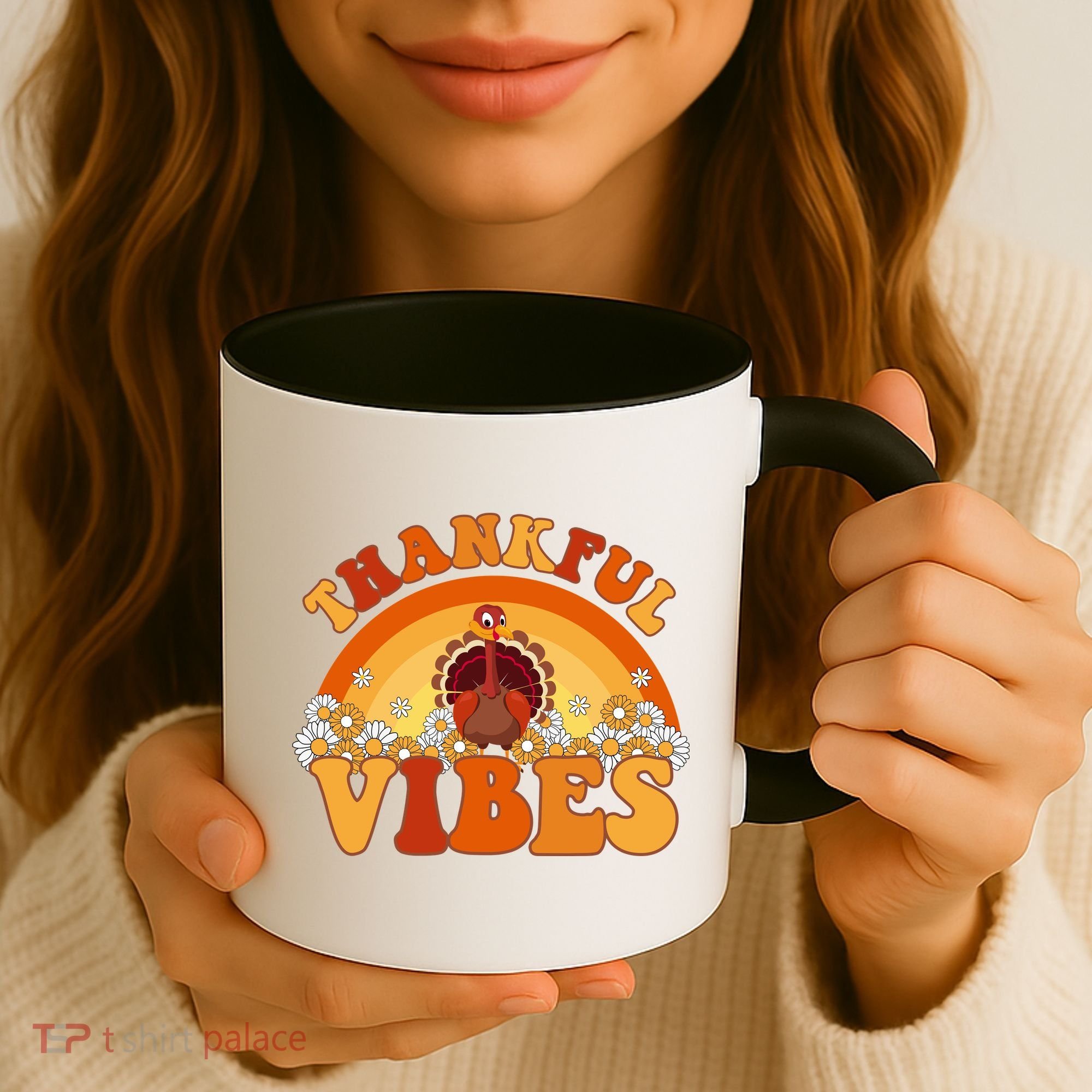 Retro Thanksgiving Thankful Vibes Turkey Sunset Coffee Mug