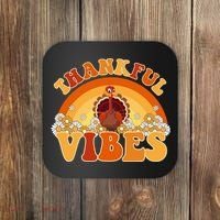 Retro Thanksgiving Thankful Vibes Turkey Sunset Coaster thumb 0