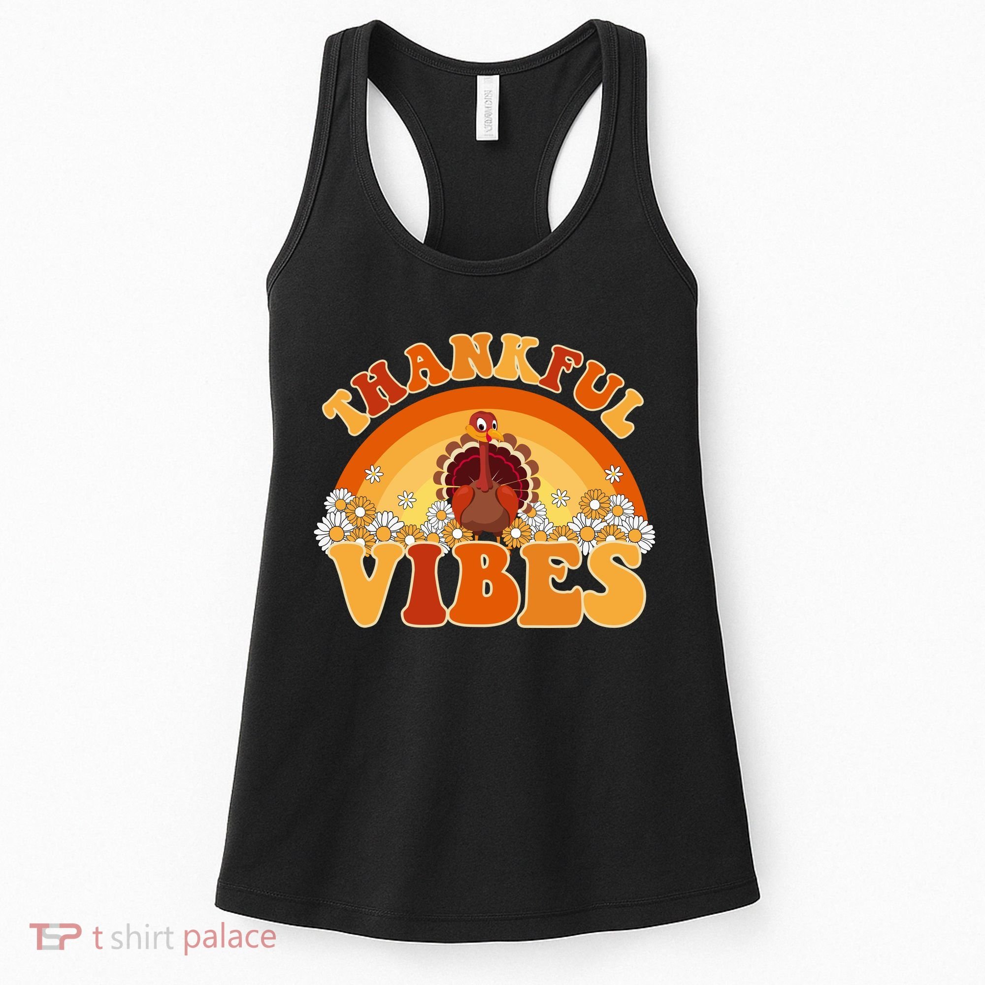 Retro Thanksgiving Thankful Vibes Turkey Sunset Women's Tank Top