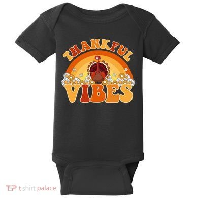 Retro Thanksgiving Thankful Vibes Turkey Sunset Baby Bodysuit