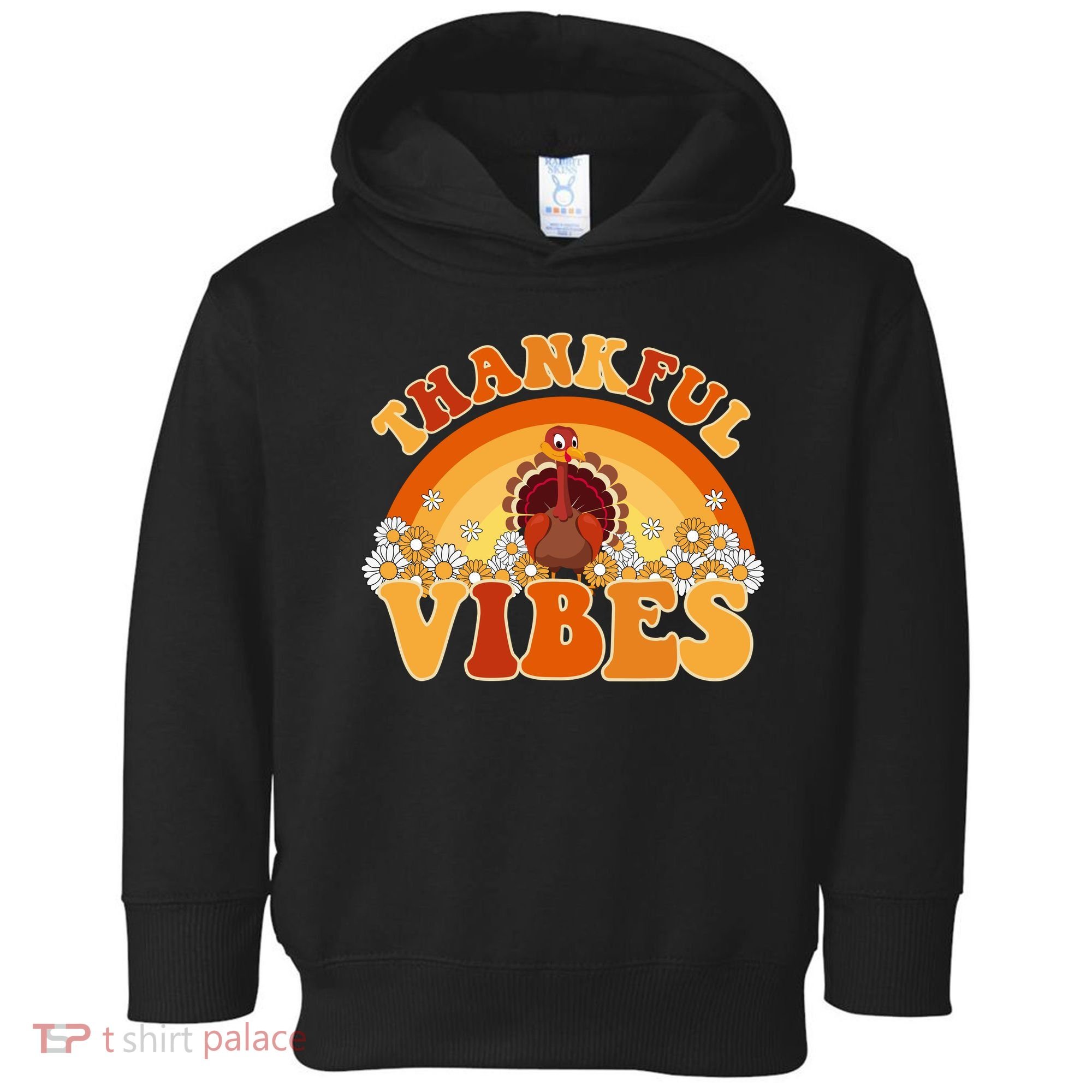 Retro Thanksgiving Thankful Vibes Turkey Sunset Toddler Hoodie