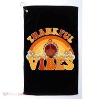 Retro Thanksgiving Thankful Vibes Turkey Sunset Golf Towel thumb 0