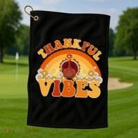 Retro Thanksgiving Thankful Vibes Turkey Sunset Golf Towel thumb 1