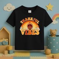 Retro Thanksgiving Thankful Vibes Turkey Sunset Toddler T-Shirt thumb 3