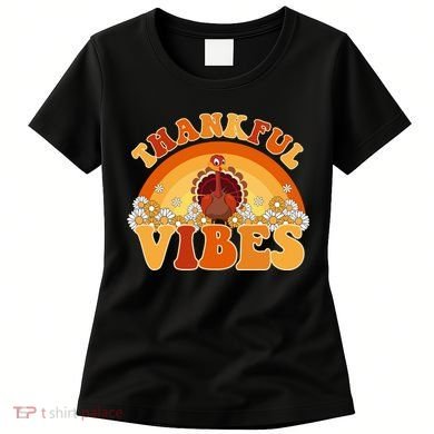 Retro Thanksgiving Thankful Vibes Turkey Sunset Women's T-Shirt