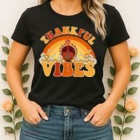 Retro Thanksgiving Thankful Vibes Turkey Sunset Women's T-Shirt thumb 2