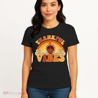 Retro Thanksgiving Thankful Vibes Turkey Sunset Women's T-Shirt thumb 4