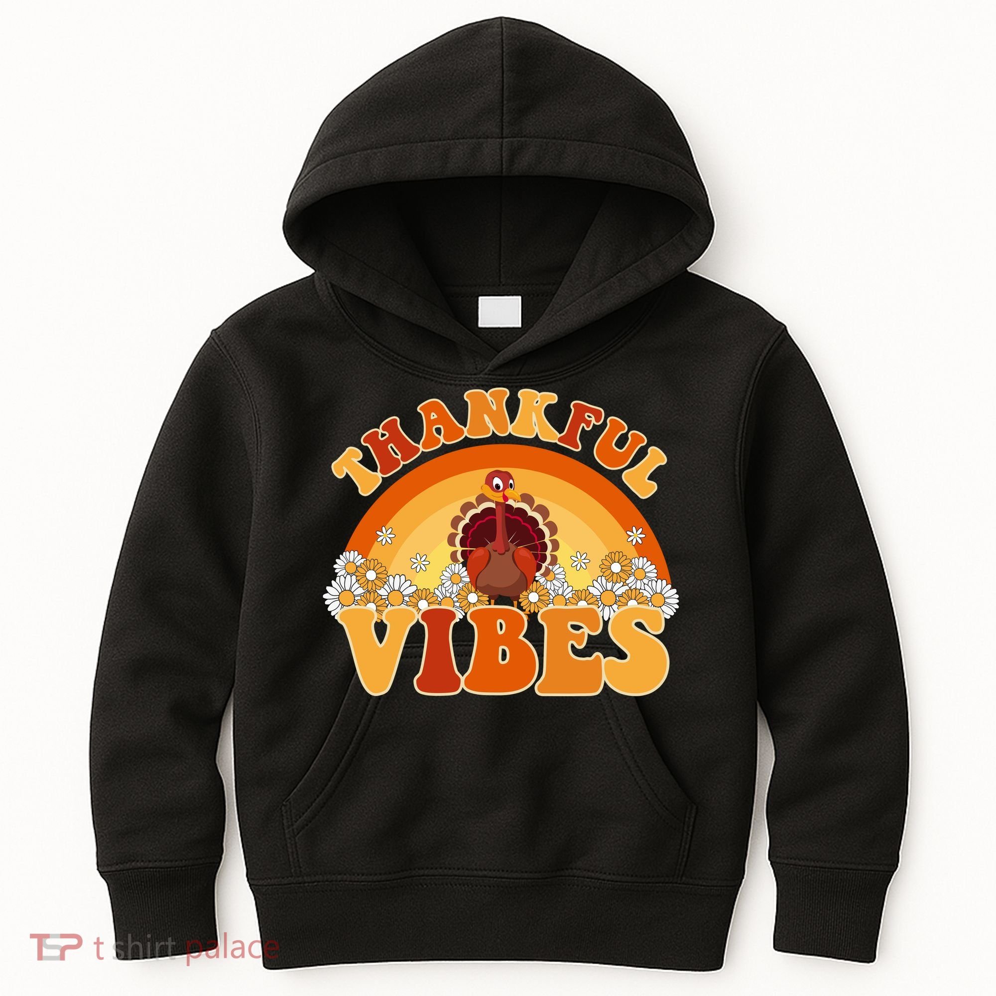 Retro Thanksgiving Thankful Vibes Turkey Sunset Kids Hoodie