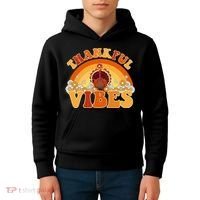 Retro Thanksgiving Thankful Vibes Turkey Sunset Kids Hoodie thumb 4