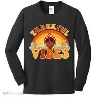 Retro Thanksgiving Thankful Vibes Turkey Sunset Kids Long Sleeve Shirt thumb 0