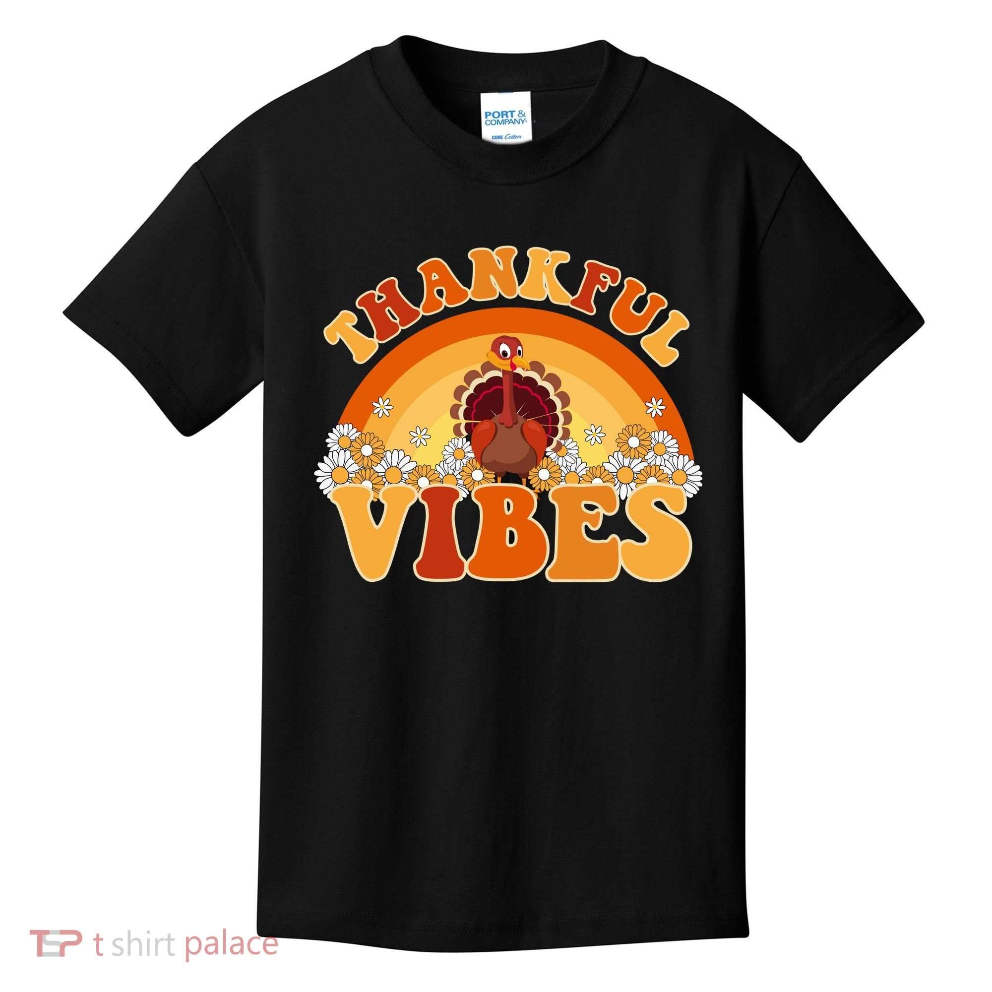 Retro Thanksgiving Thankful Vibes Turkey Sunset Kids T-Shirt