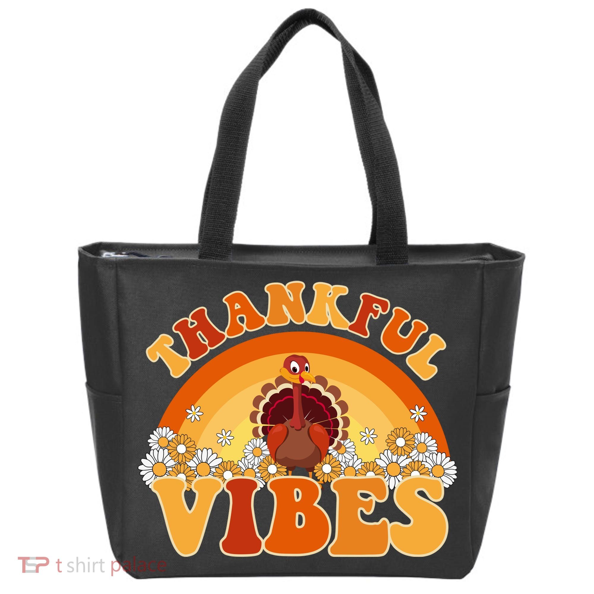 Retro Thanksgiving Thankful Vibes Turkey Sunset Tote Bag