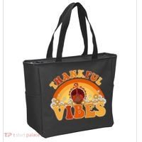 Retro Thanksgiving Thankful Vibes Turkey Sunset Tote Bag thumb 2