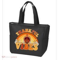 Retro Thanksgiving Thankful Vibes Turkey Sunset Tote Bag thumb 3