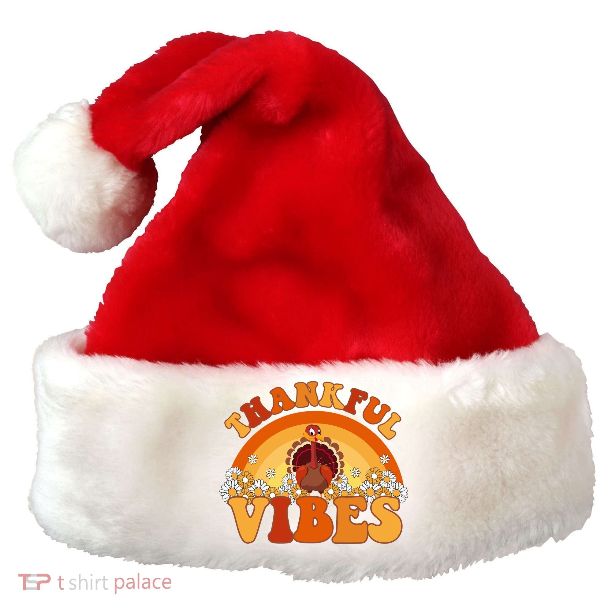 Retro Thanksgiving Thankful Vibes Turkey Sunset Santa Hat