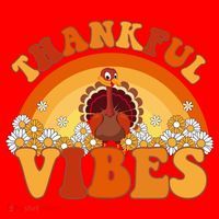 Retro Thanksgiving Thankful Vibes Turkey Sunset Santa Hat thumb 1