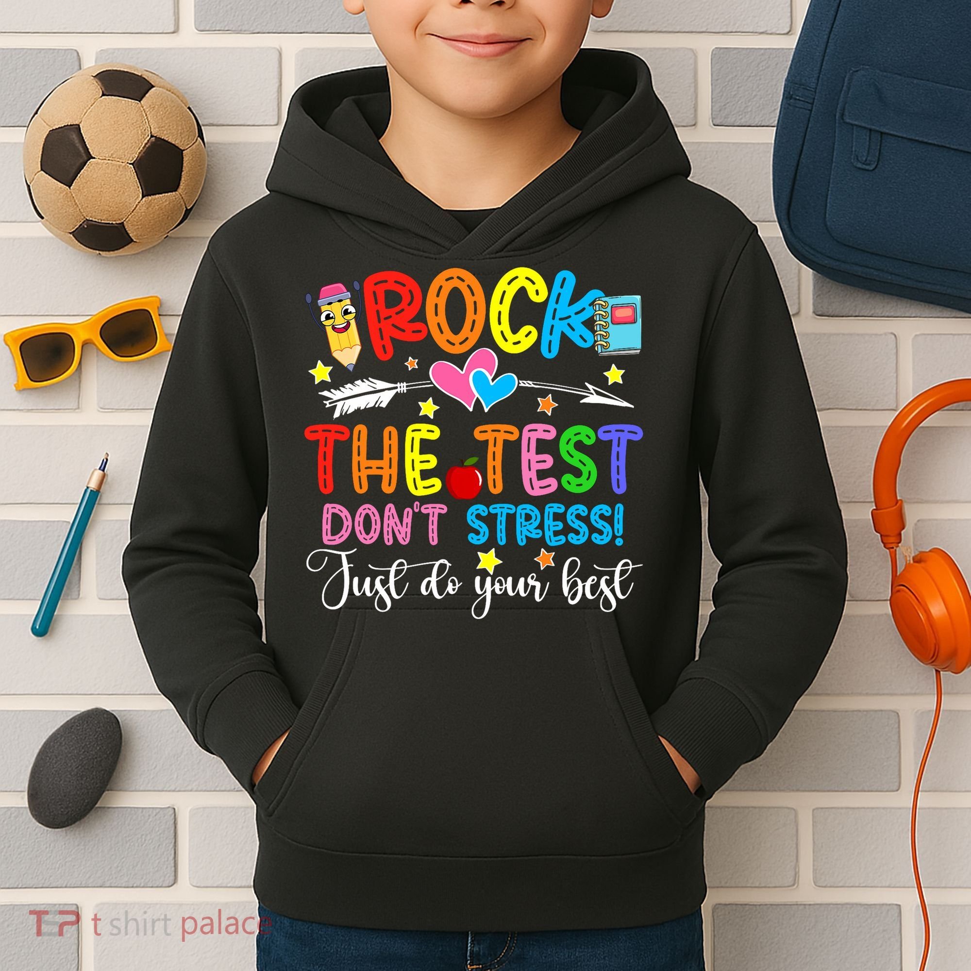 Rock The Test Don't Stress Do Your Best Testing Day Teacher  Kids Hoodie