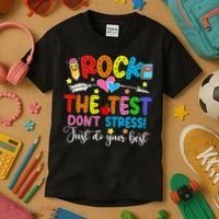 Rock The Test Don't Stress Do Your Best Testing Day Teacher  Kids T-Shirt thumb 3