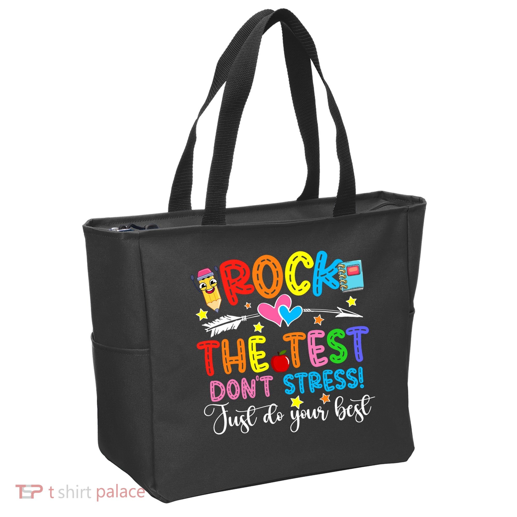 Rock The Test Don't Stress Do Your Best Testing Day Teacher  Tote Bag