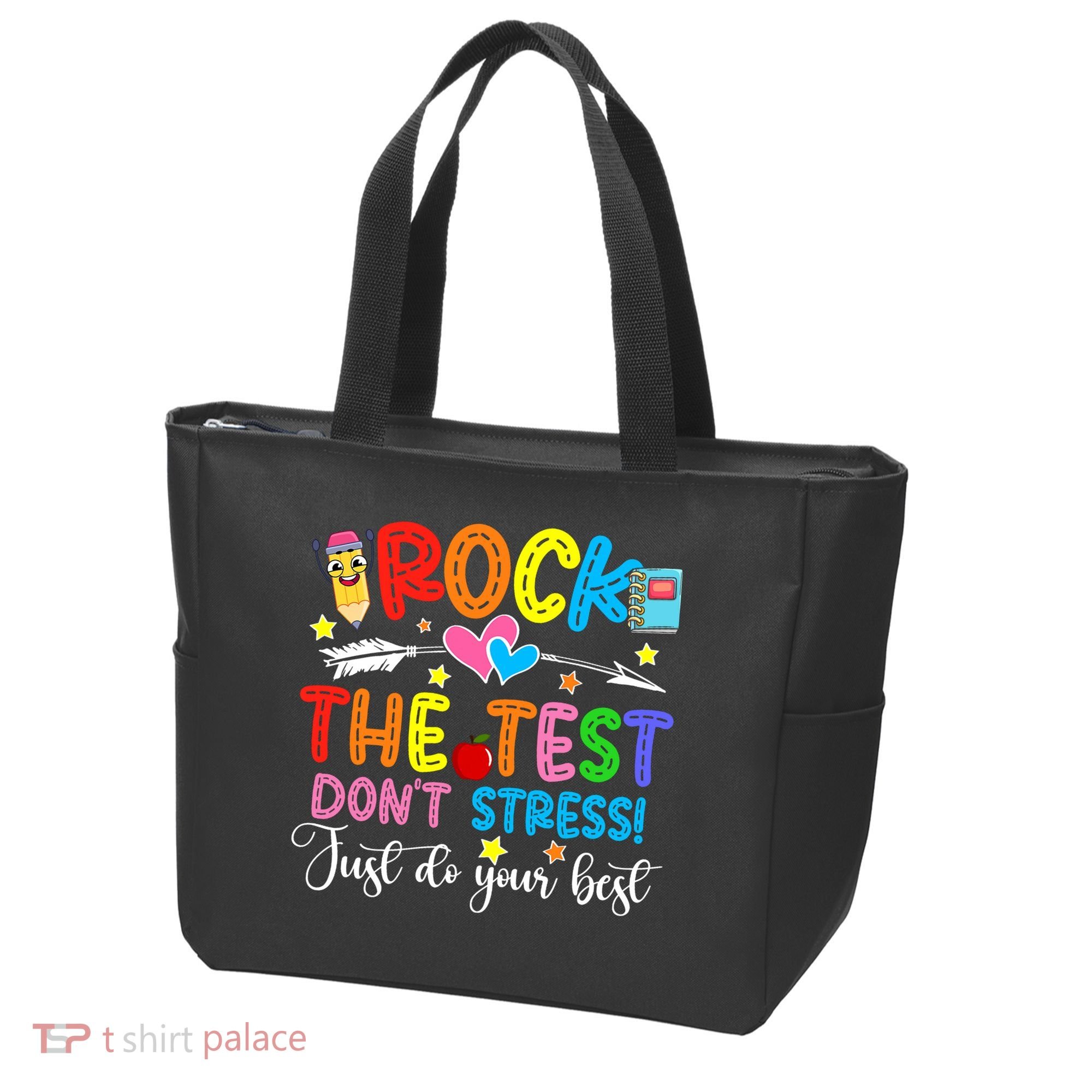 Rock The Test Don't Stress Do Your Best Testing Day Teacher  Tote Bag
