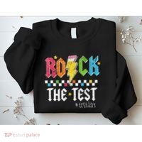 Rock The Test Testing Day Retro Motivational Teacher Sweatshirt thumb 2