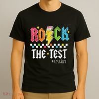 Rock The Test Testing Day Retro Motivational Teacher T-Shirt thumb 3