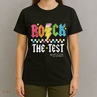 Rock The Test Testing Day Retro Motivational Teacher T-Shirt thumb 4