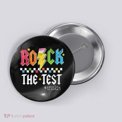 Rock The Test Testing Day Retro Motivational Teacher Button
