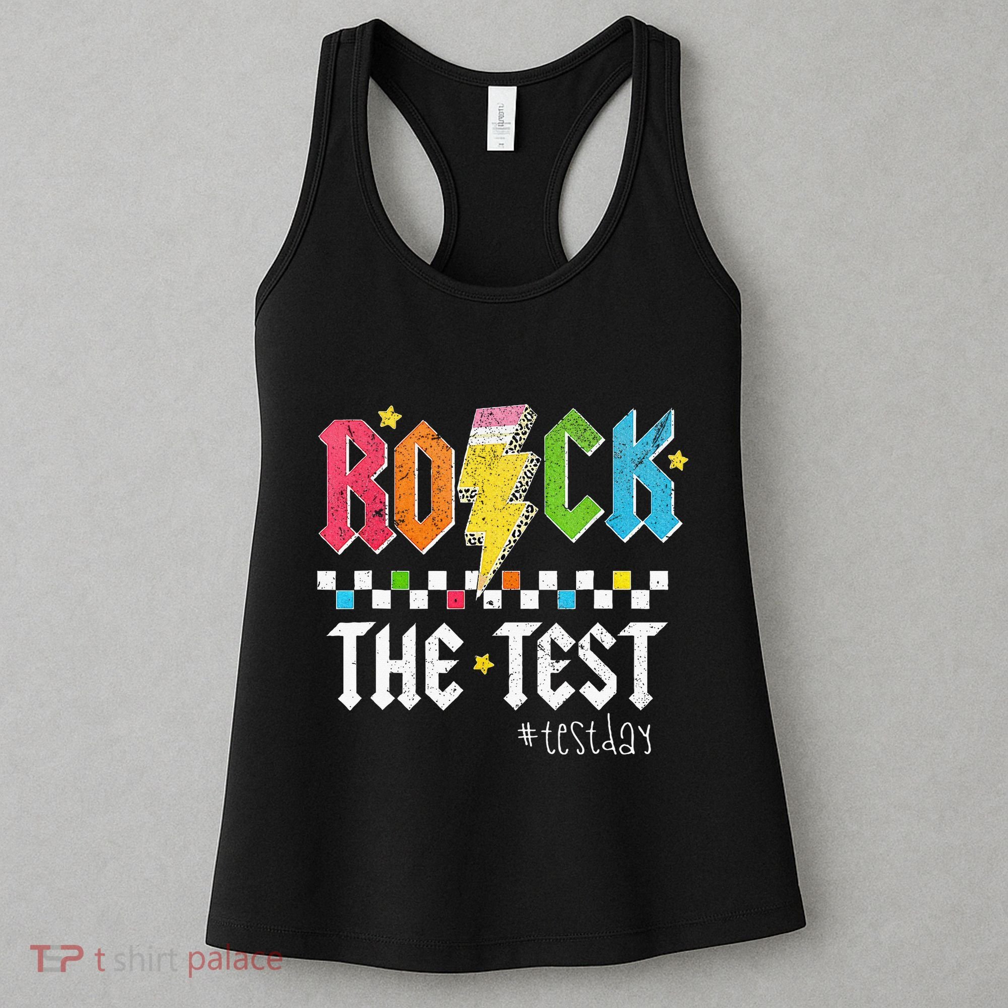 Rock The Test Testing Day Retro Motivational Teacher Women's Tank Top
