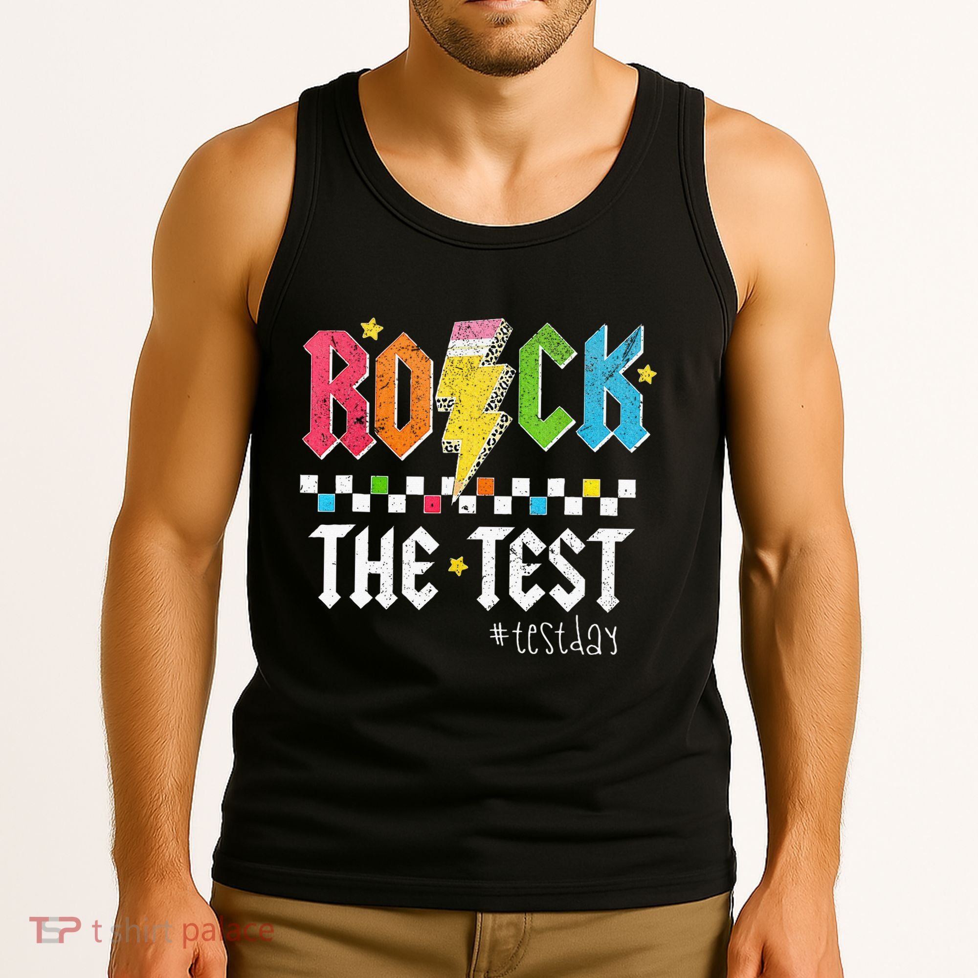 Rock The Test Testing Day Retro Motivational Teacher Tank Top