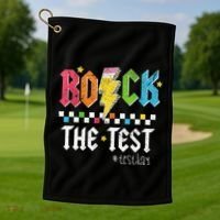 Rock The Test Testing Day Retro Motivational Teacher Golf Towel thumb 1