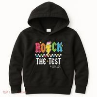 Rock The Test Testing Day Retro Motivational Teacher Kids Hoodie thumb 0