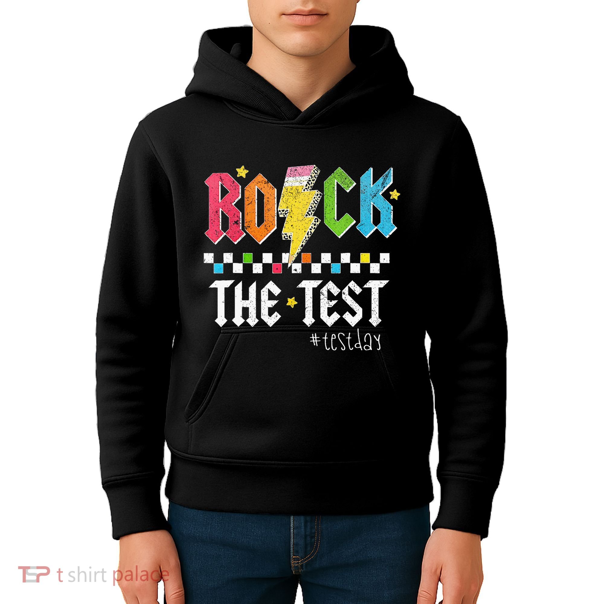 Rock The Test Testing Day Retro Motivational Teacher Kids Hoodie