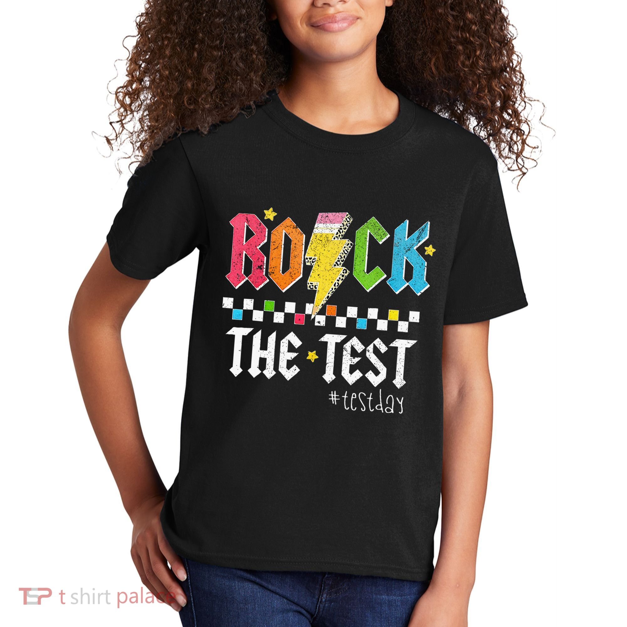 Rock The Test Testing Day Retro Motivational Teacher Kids T-Shirt