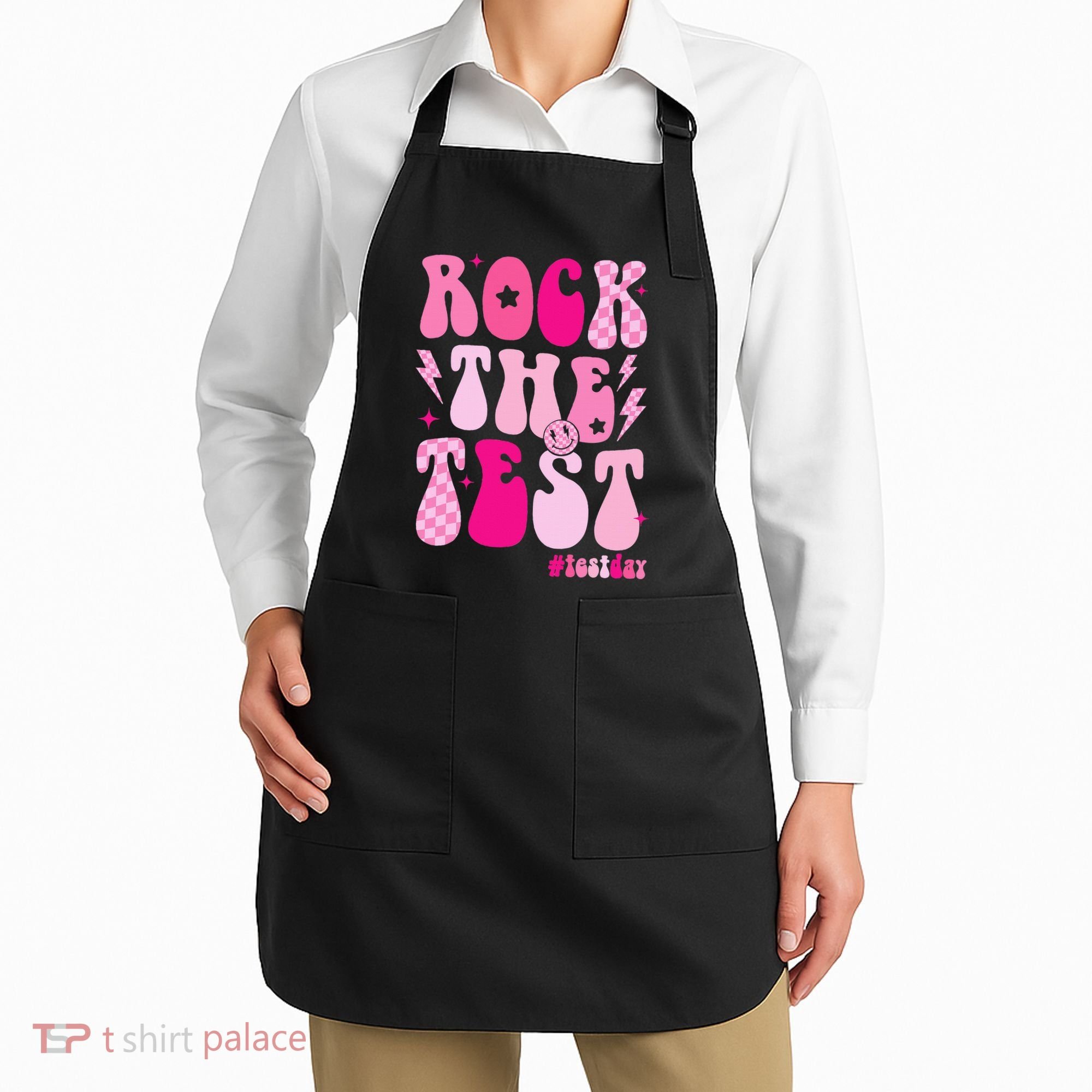 Rock The Test Testing Day Retro Motivational Apron