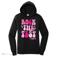Rock The Test Testing Day Retro Motivational Women's Hoodie thumb 0