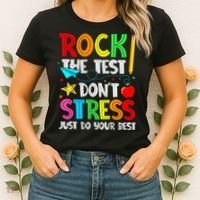 Rock The Test Don't Stress Just Do Your Best Funny Testing  Women's T-Shirt thumb 2