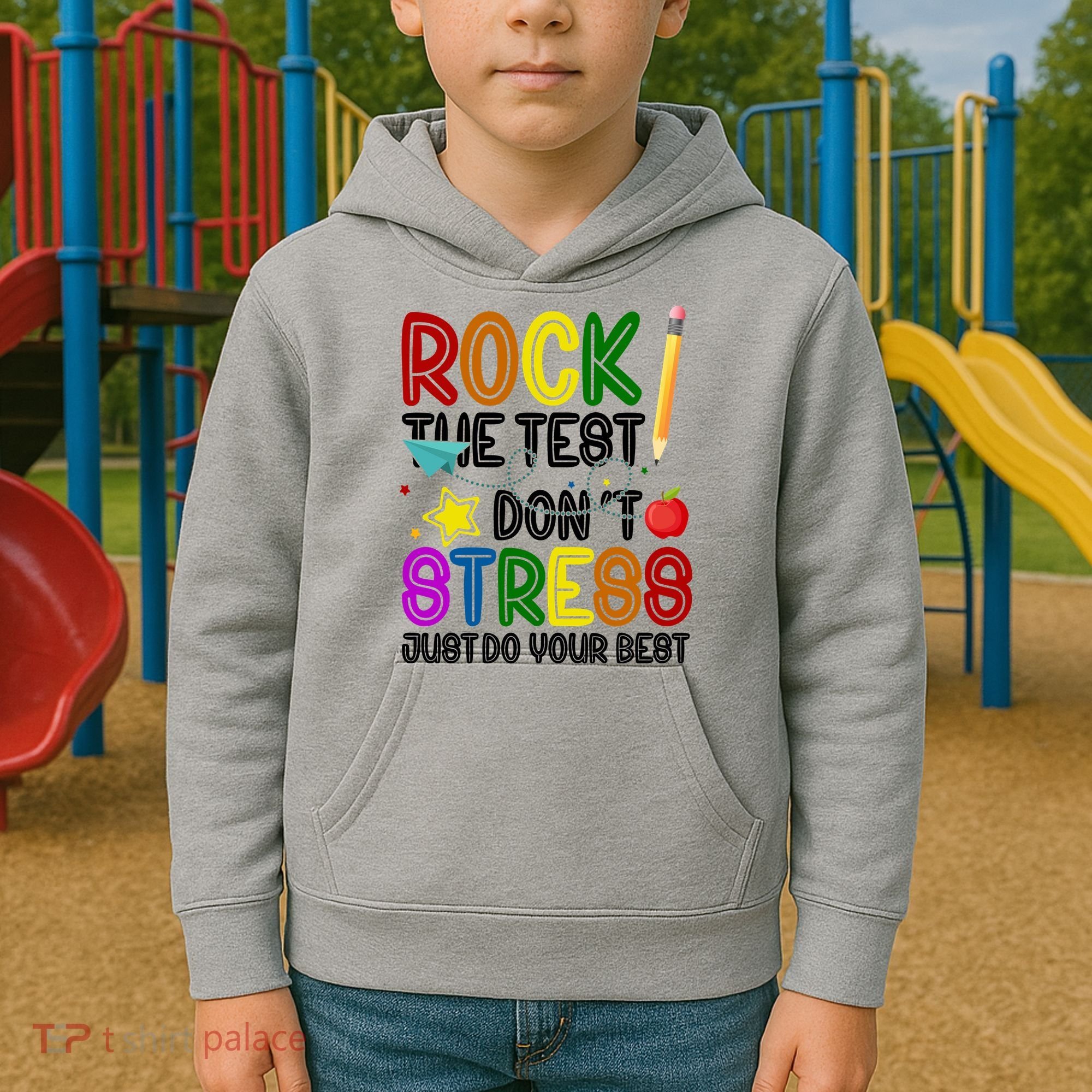 Rock The Test Don't Stress Just Do Your Best Educational Kids Hoodie