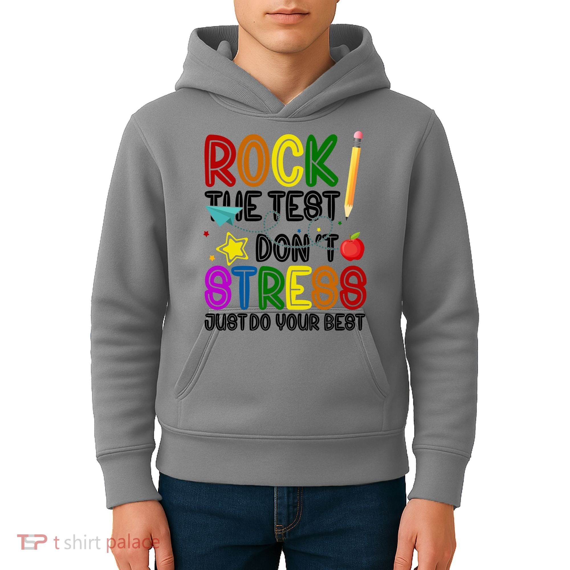 Rock The Test Don't Stress Just Do Your Best Educational Kids Hoodie