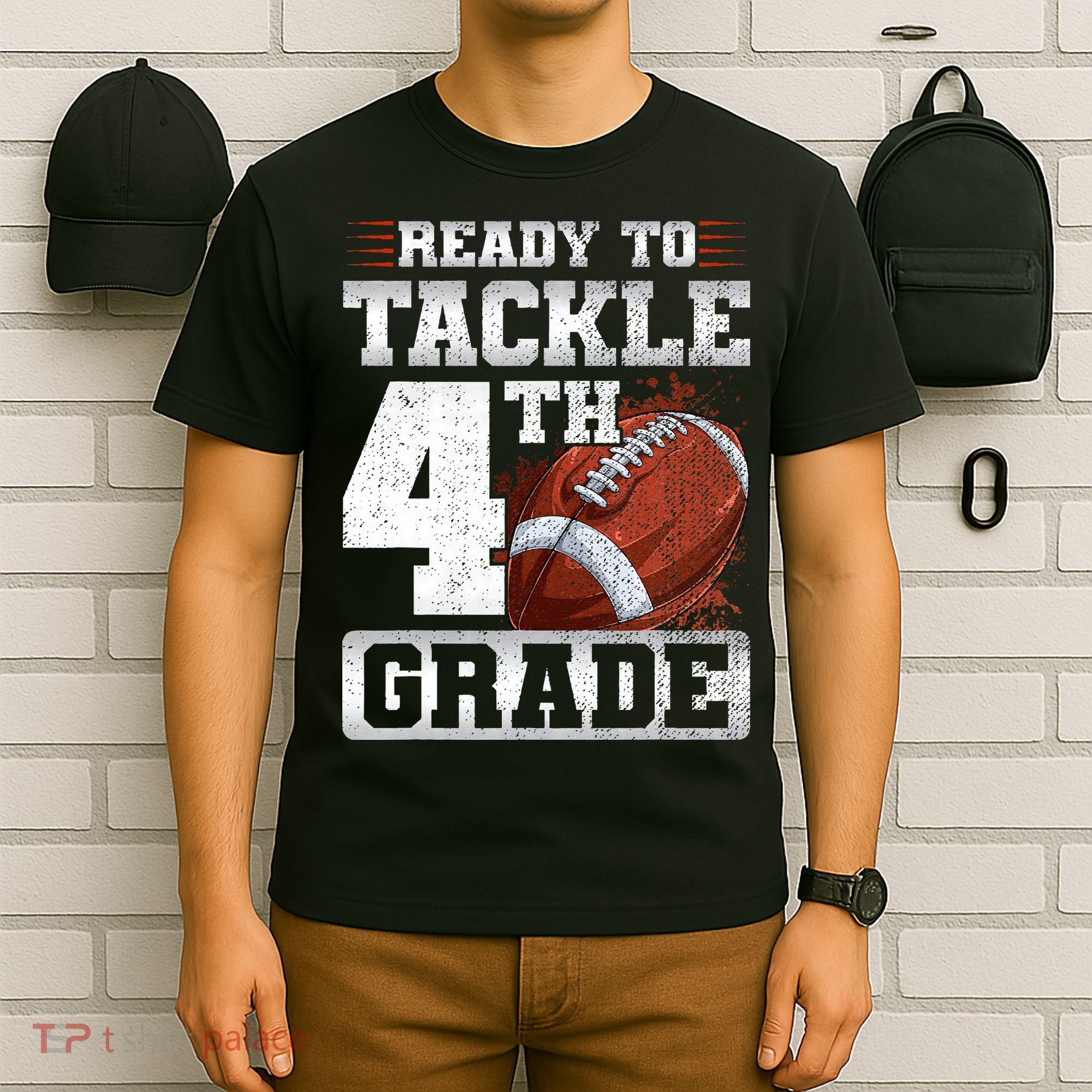 Ready To Tackle Fourth Grade First Day Of School Football T-Shirt