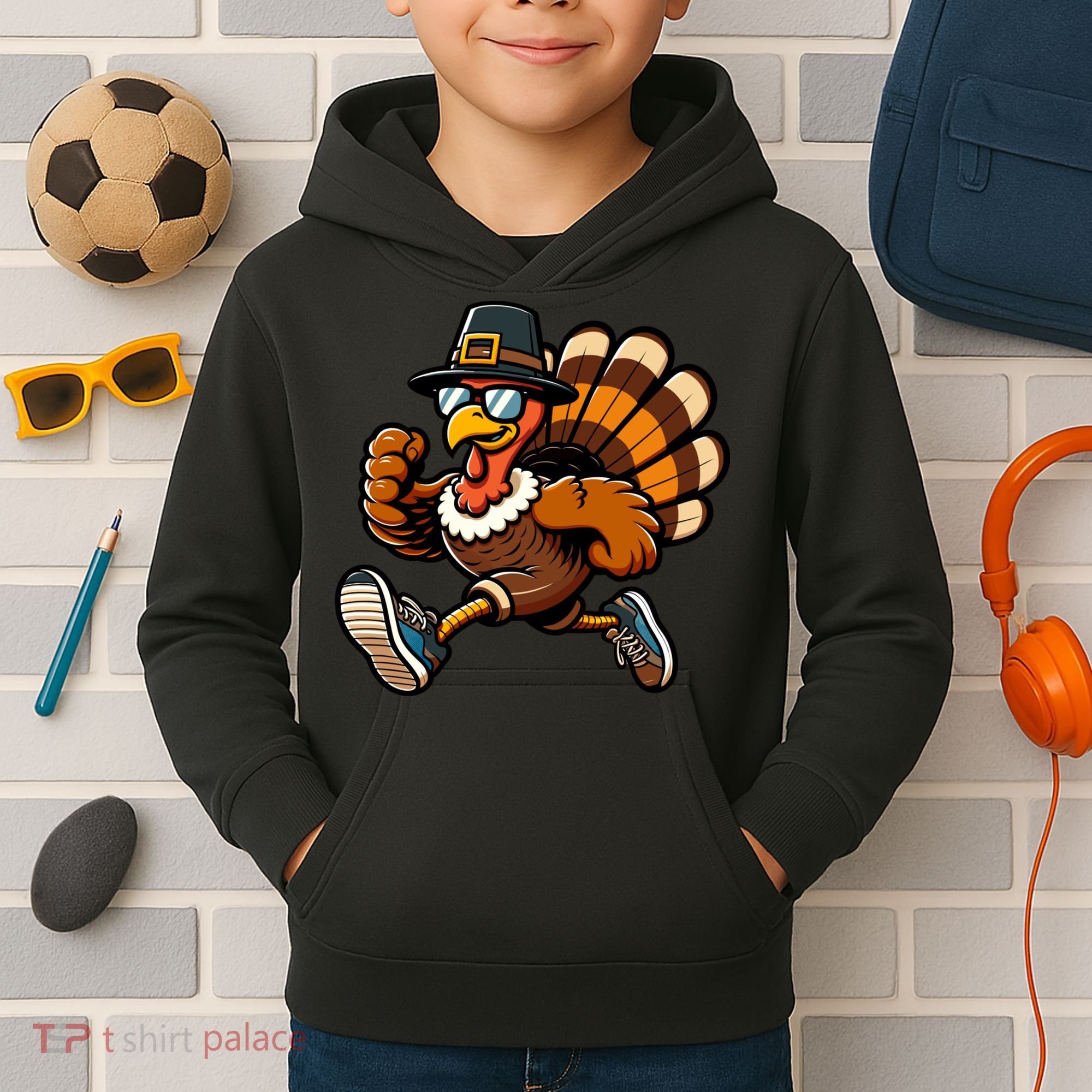 Running Turkey Turkey Trot Running Thanksgiving Kids Hoodie