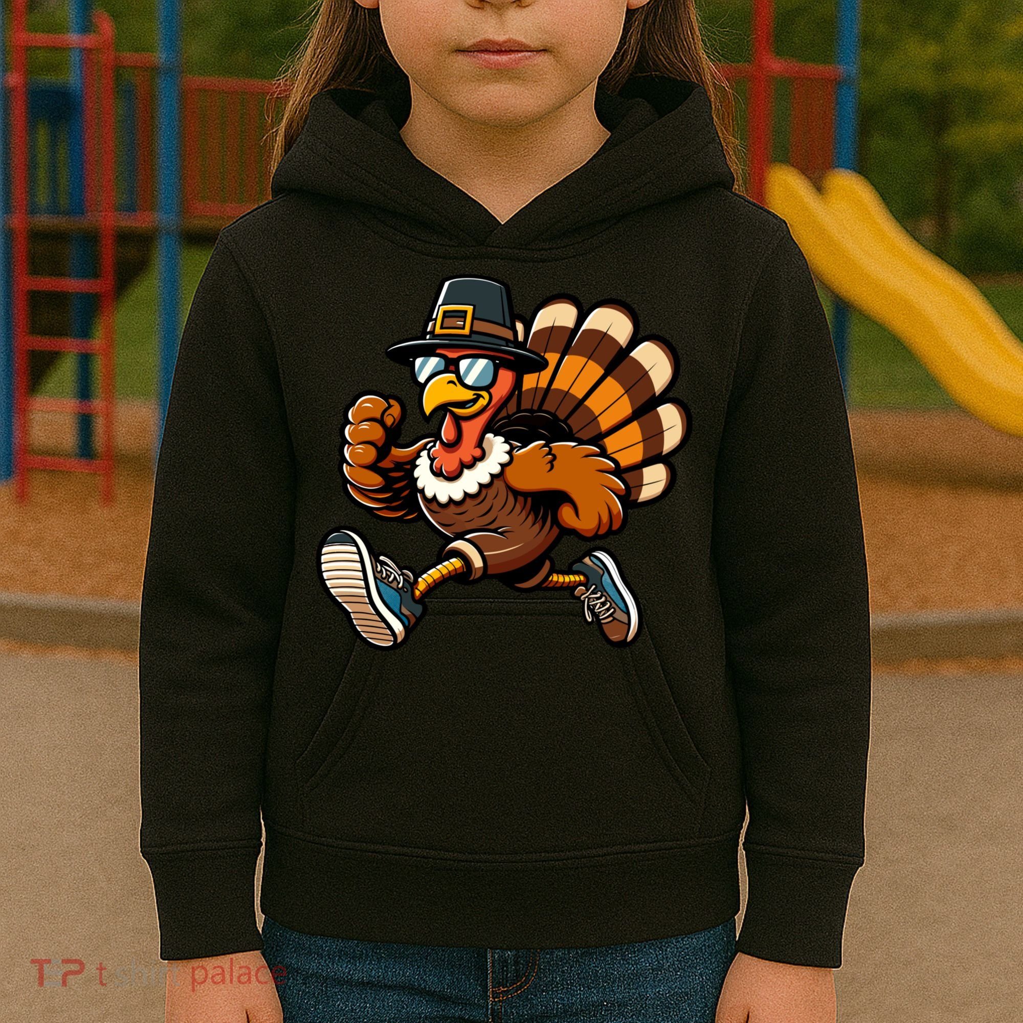 Running Turkey Turkey Trot Running Thanksgiving Kids Hoodie