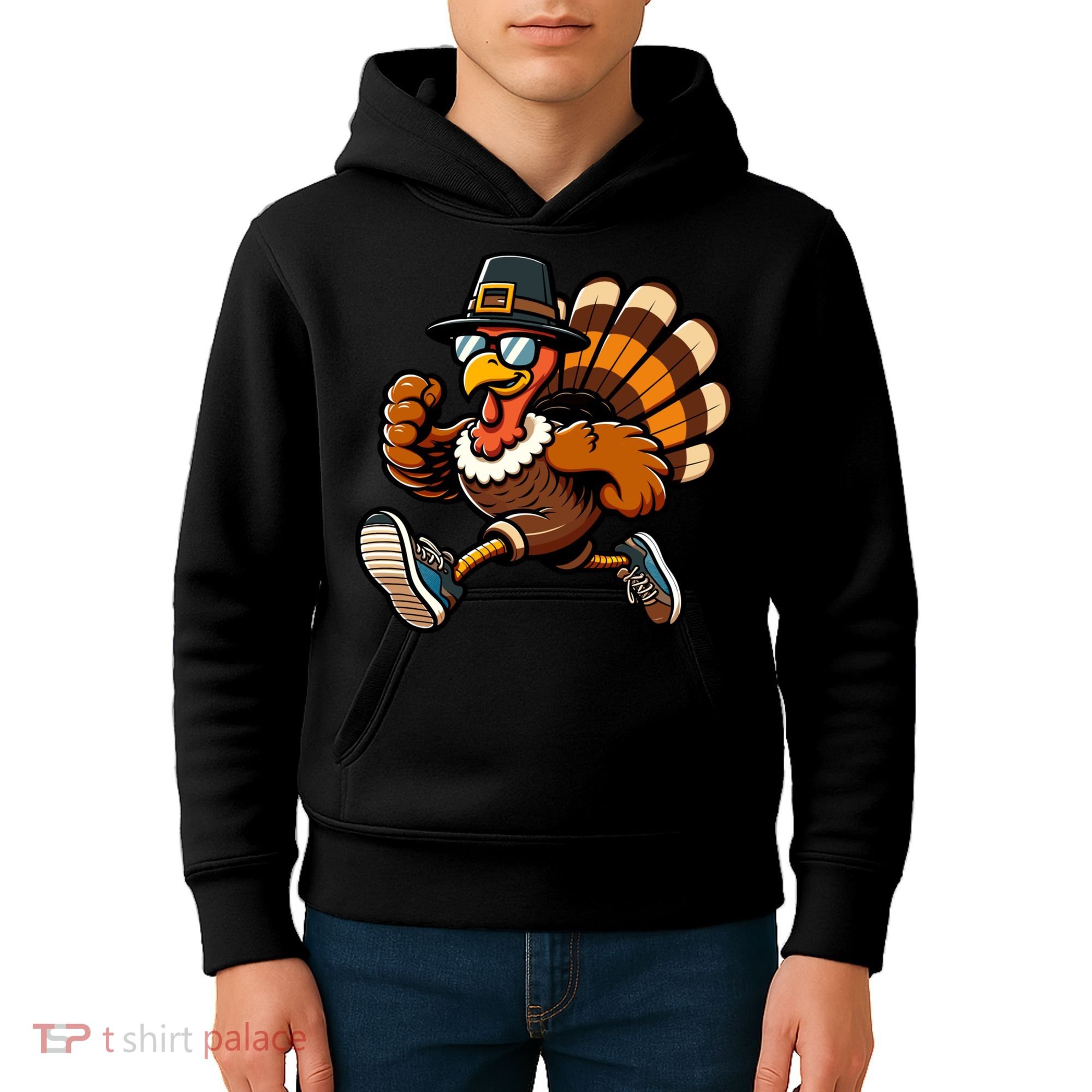 Running Turkey Turkey Trot Running Thanksgiving Kids Hoodie