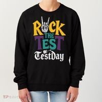 Rock The Test Testing Day Hand Skeleton Teacher Student Women's Sweatshirt thumb 0