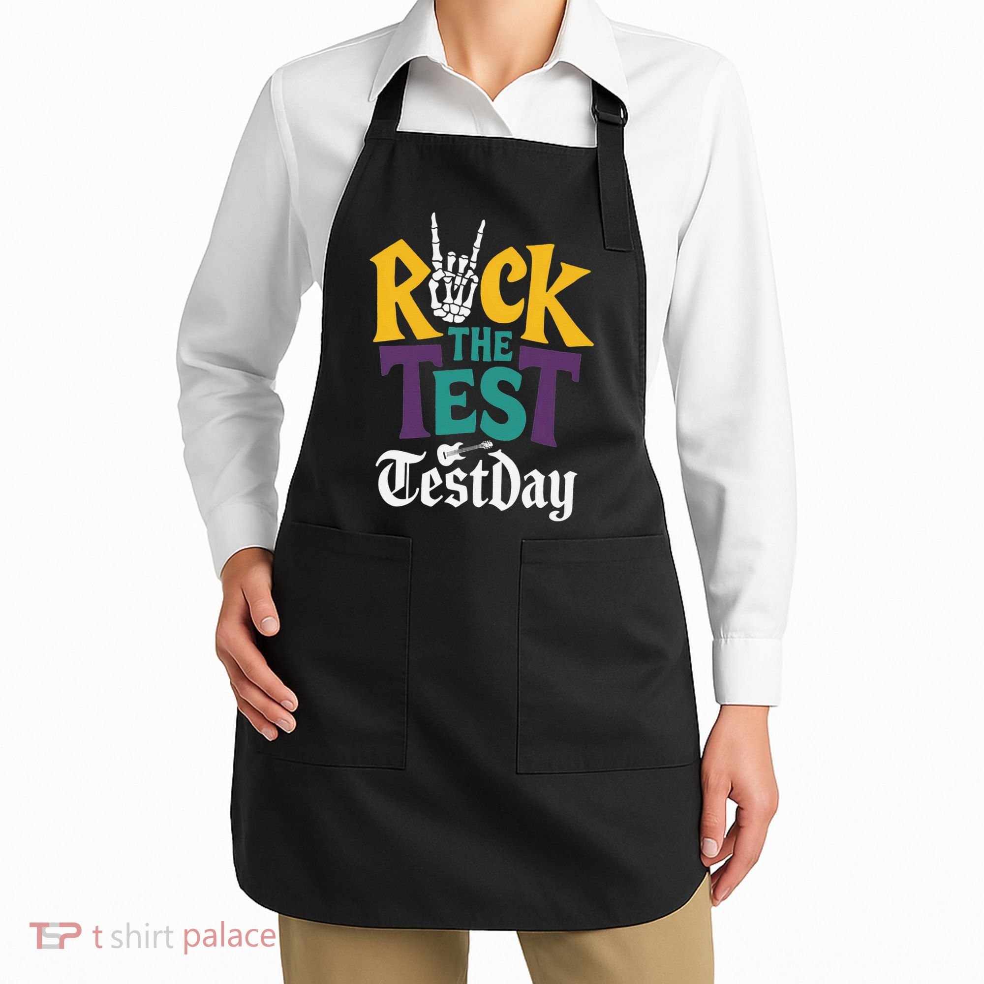 Rock The Test Testing Day Hand Skeleton Teacher Student Apron