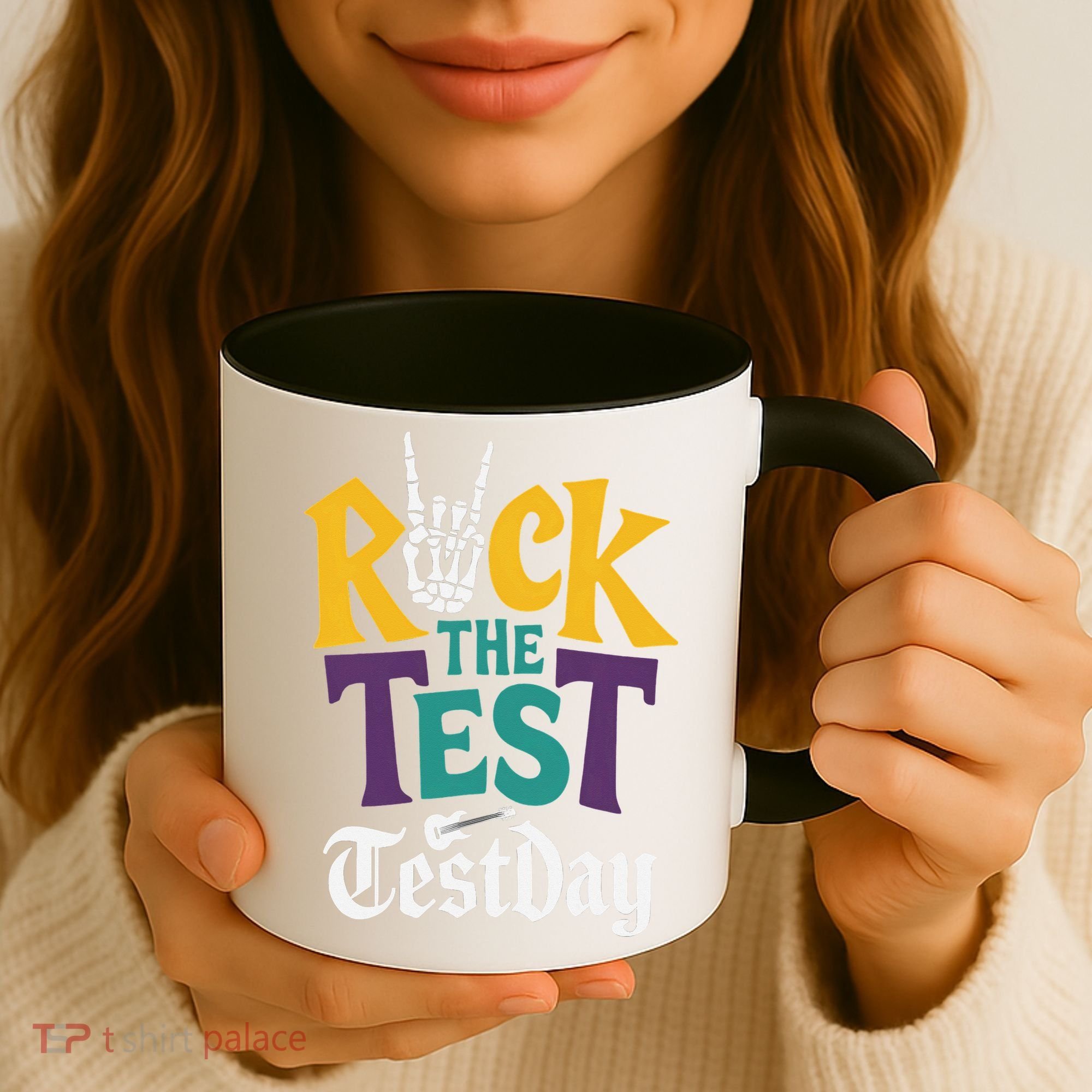 Rock The Test Testing Day Hand Skeleton Teacher Student Coffee Mug