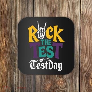 Rock The Test Testing Day Hand Skeleton Teacher Student Coaster
