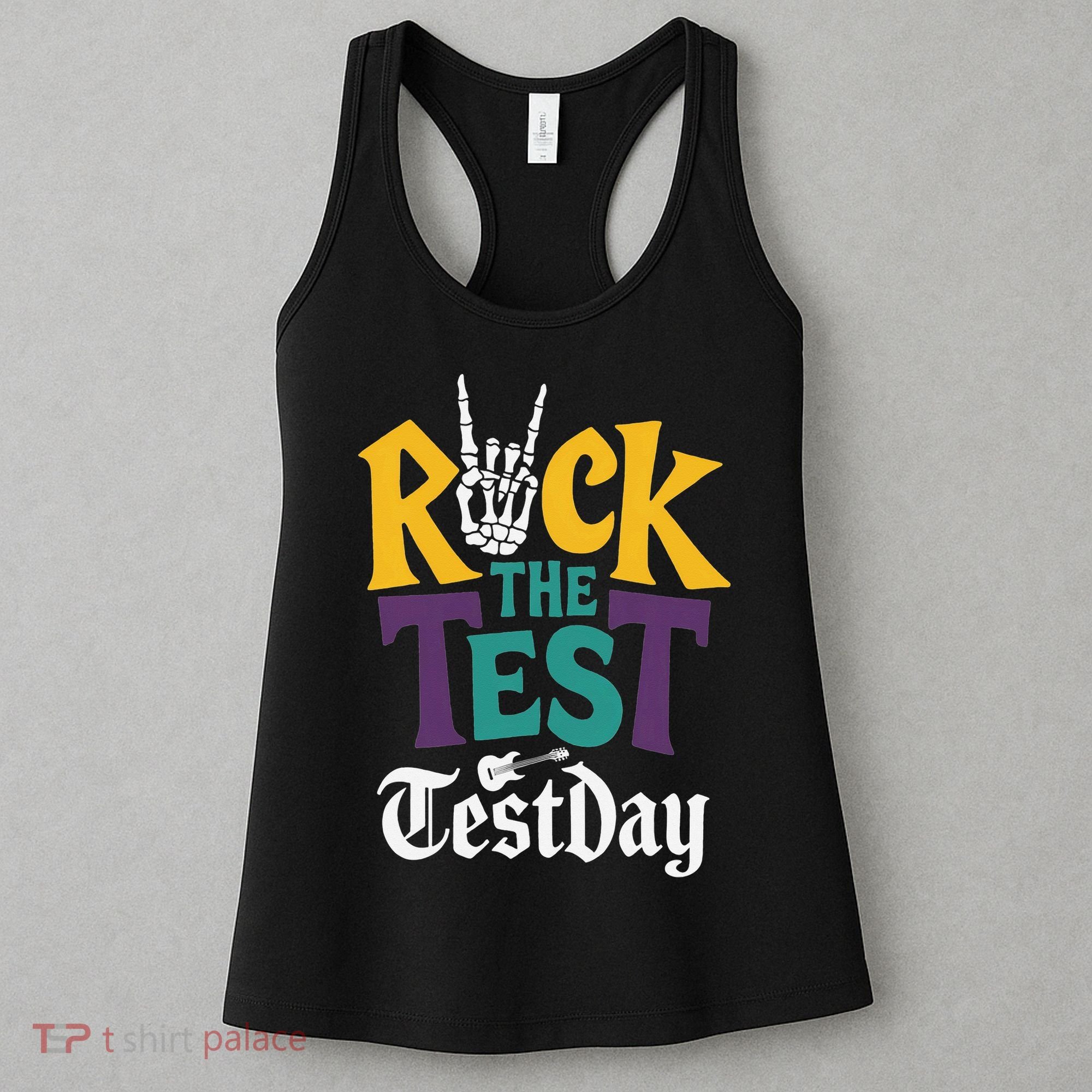 Rock The Test Testing Day Hand Skeleton Teacher Student Women's Tank Top