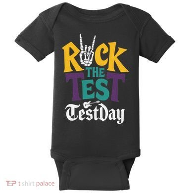 Rock The Test Testing Day Hand Skeleton Teacher Student Baby Bodysuit